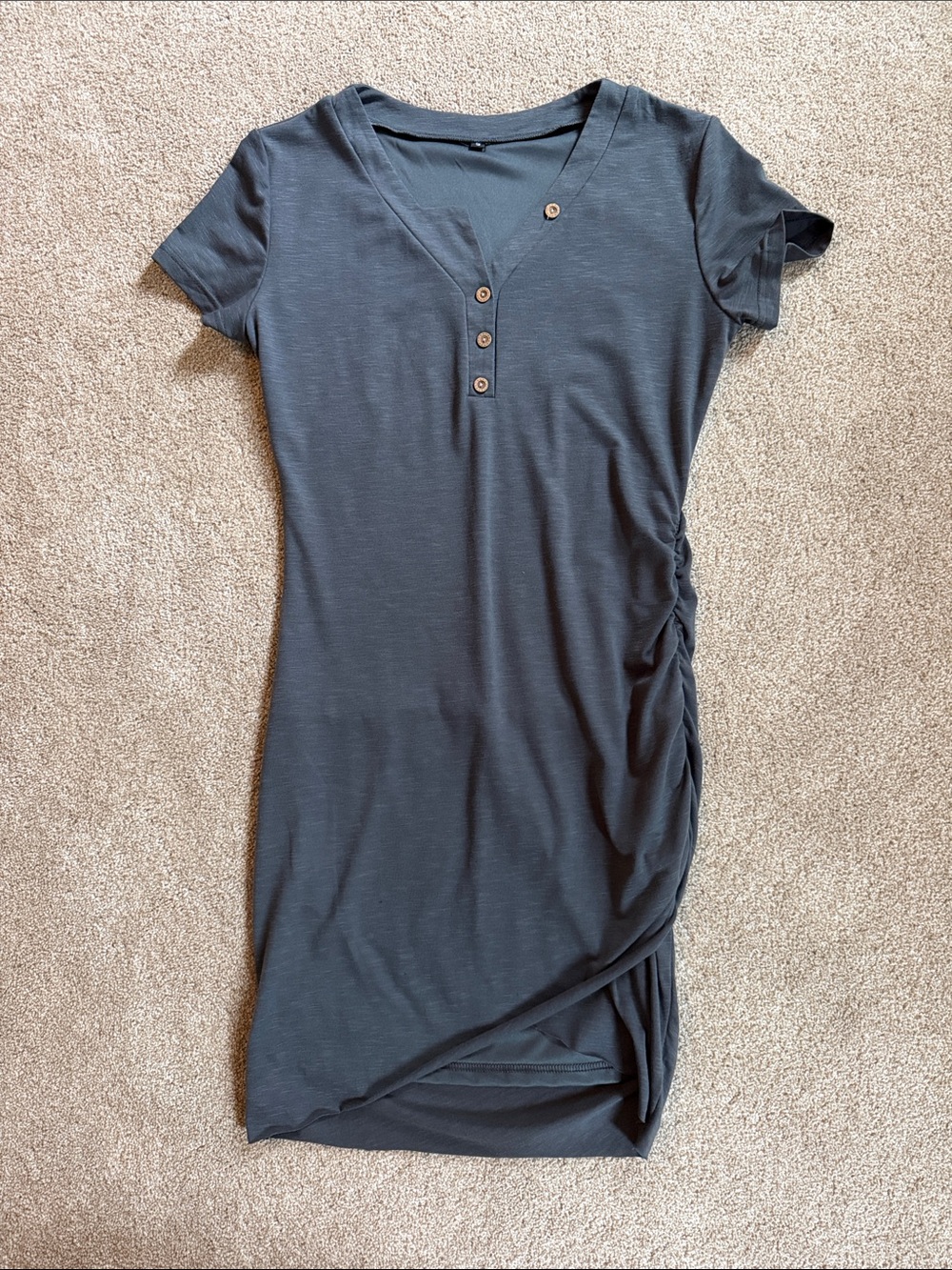 Charcoal Short Sleeve Henley Ruched Side Dress